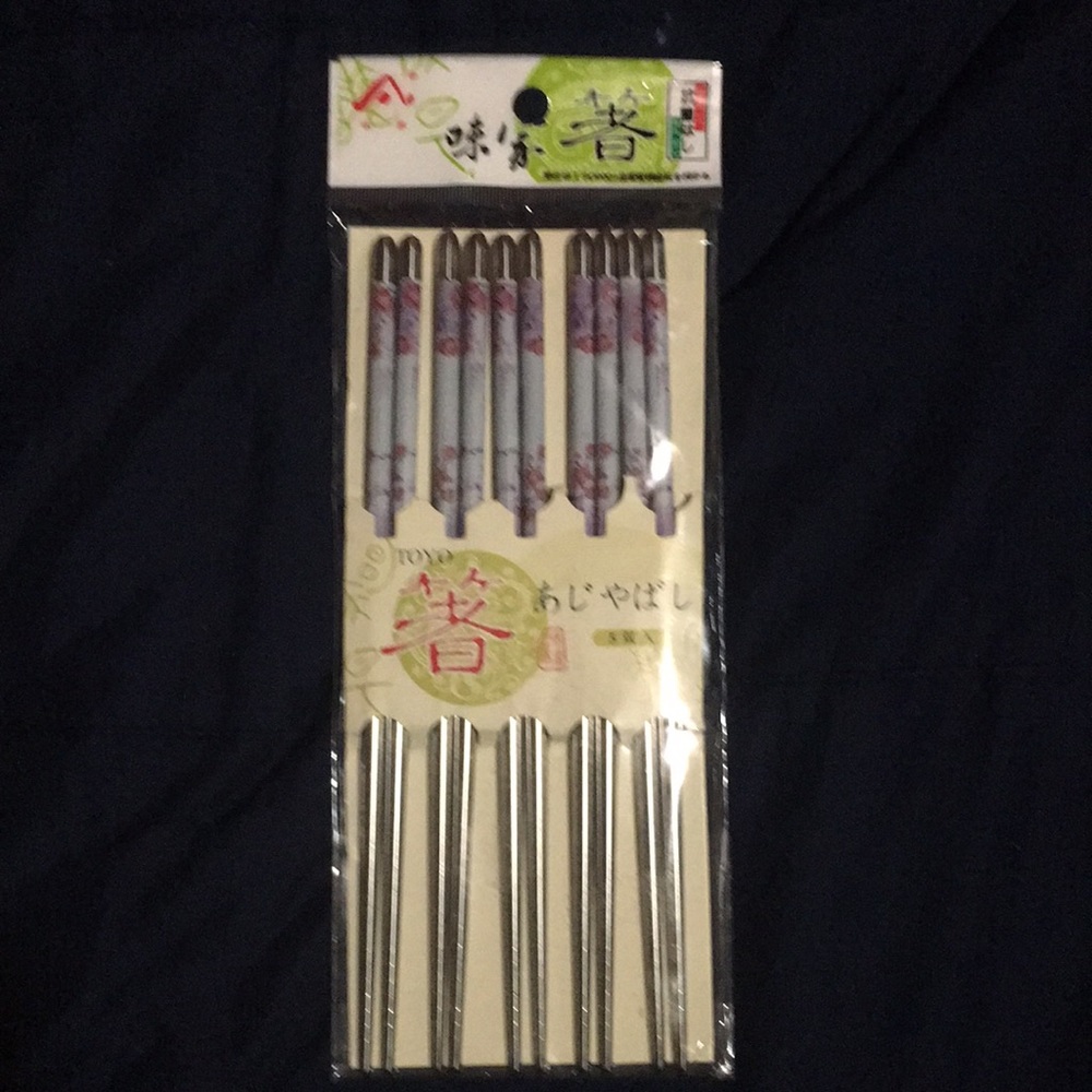 Aluminum Chopsticks Cherry Blossom Design Sakura Graphics 5 pair NWT